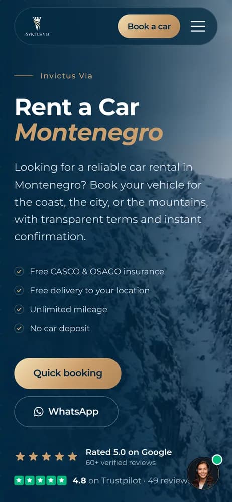 Sajt ivrentacar.com na telefonu