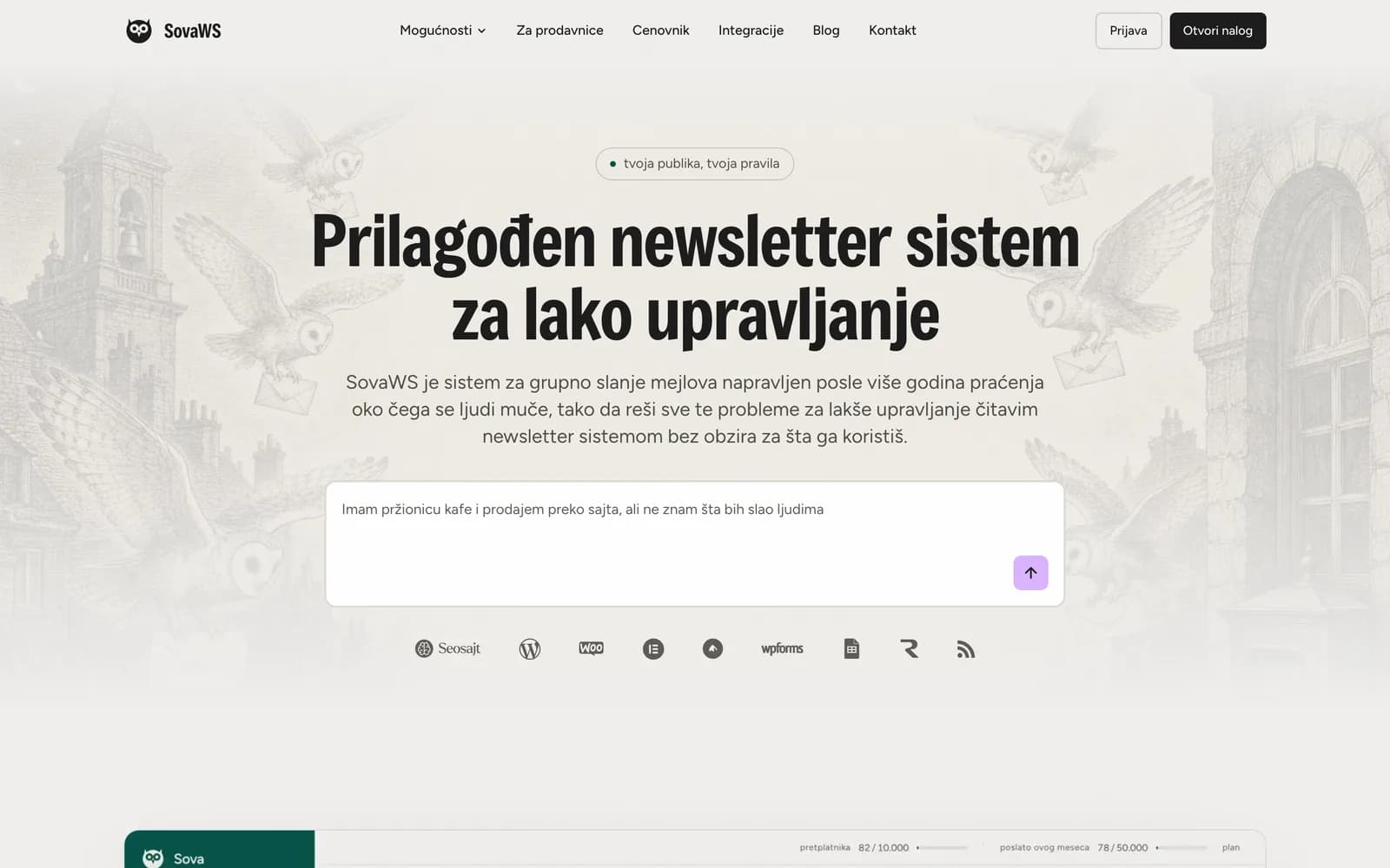 Naslovna strana sajta sovaws.com
