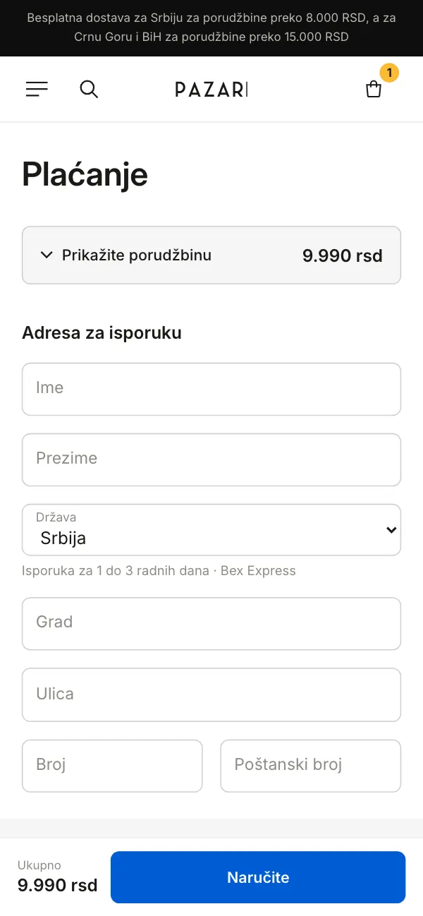 Pazari: adresa za isporuku