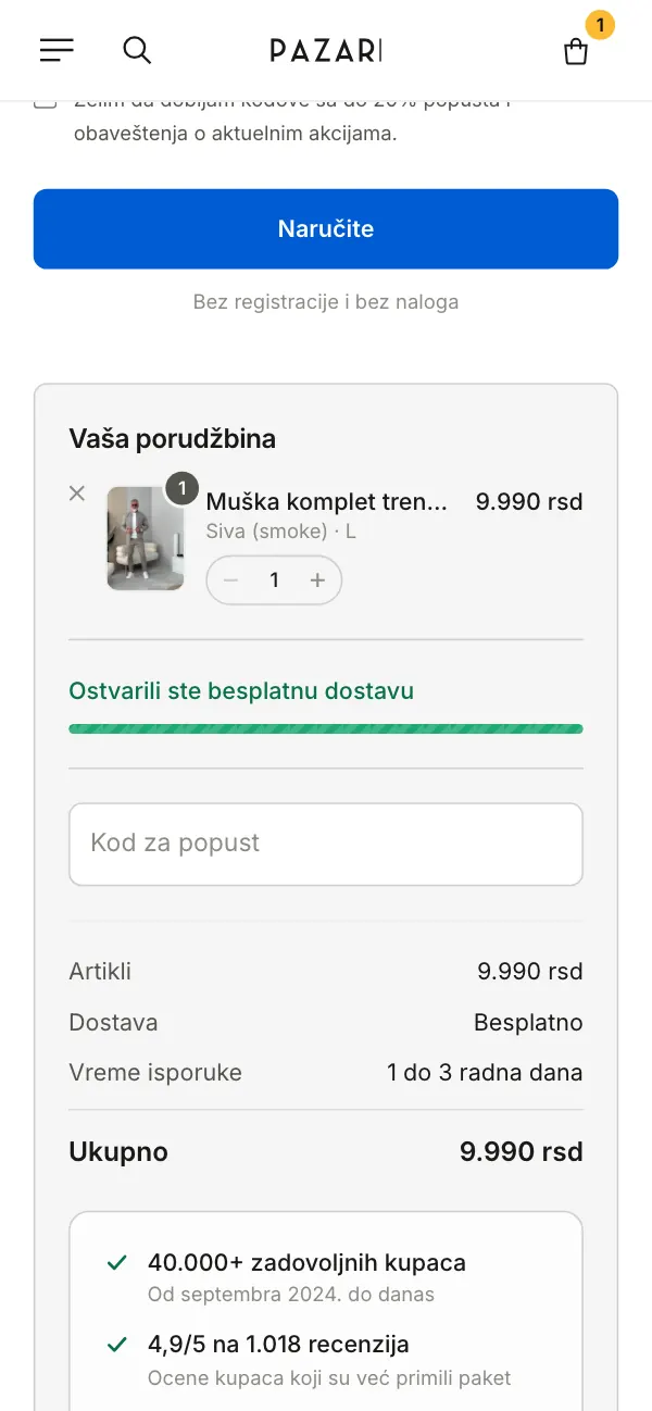 Pazari: kod za popust u kasi