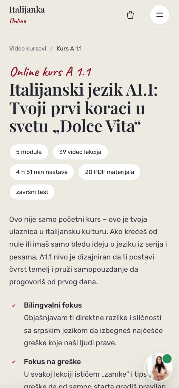 Prodavnica Italijanka online, strana: kurs