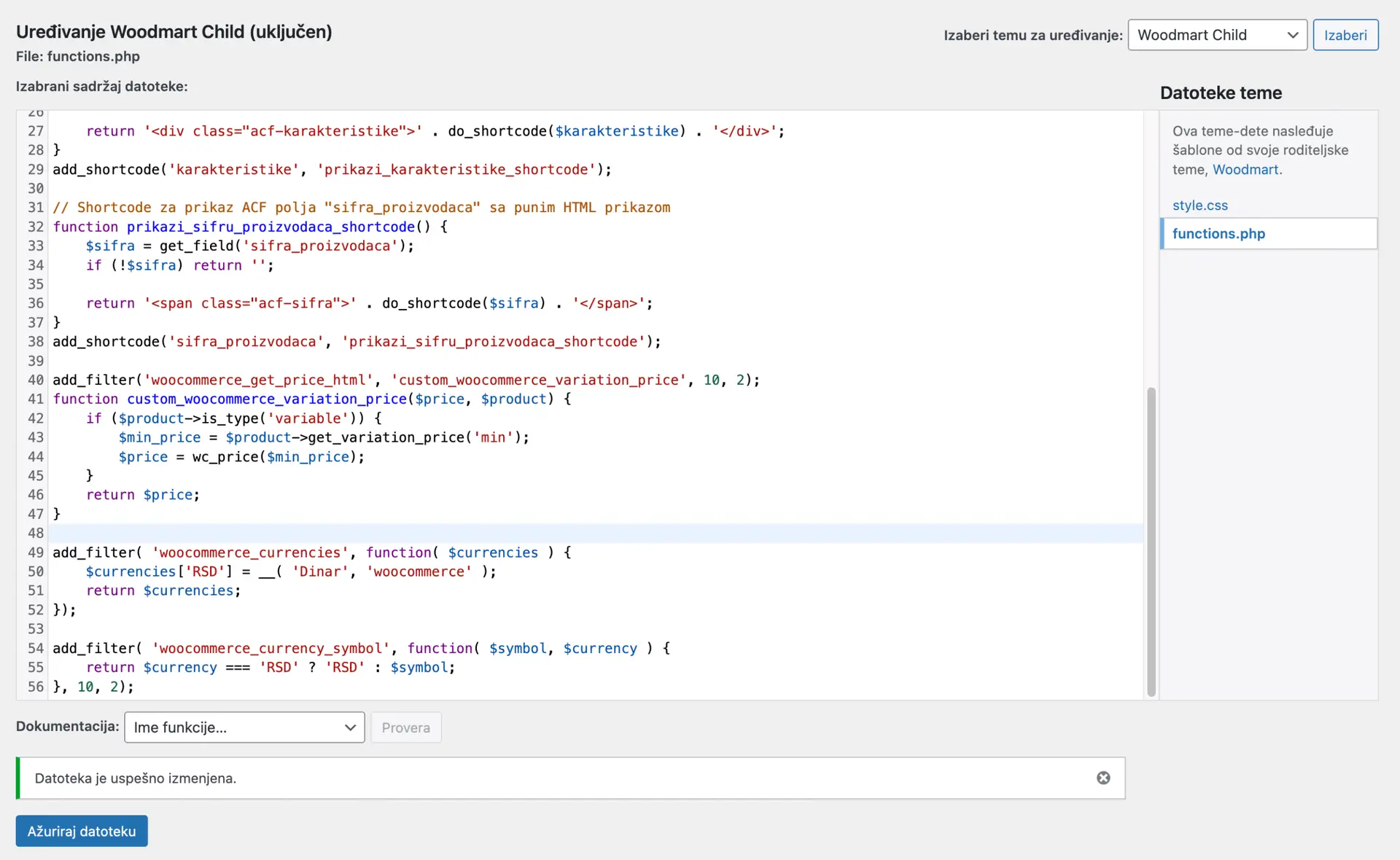Promeni РСД u RSD na Woocommerce prodavnici Screenshot 2025 07 23 at 09.38.53 scaled